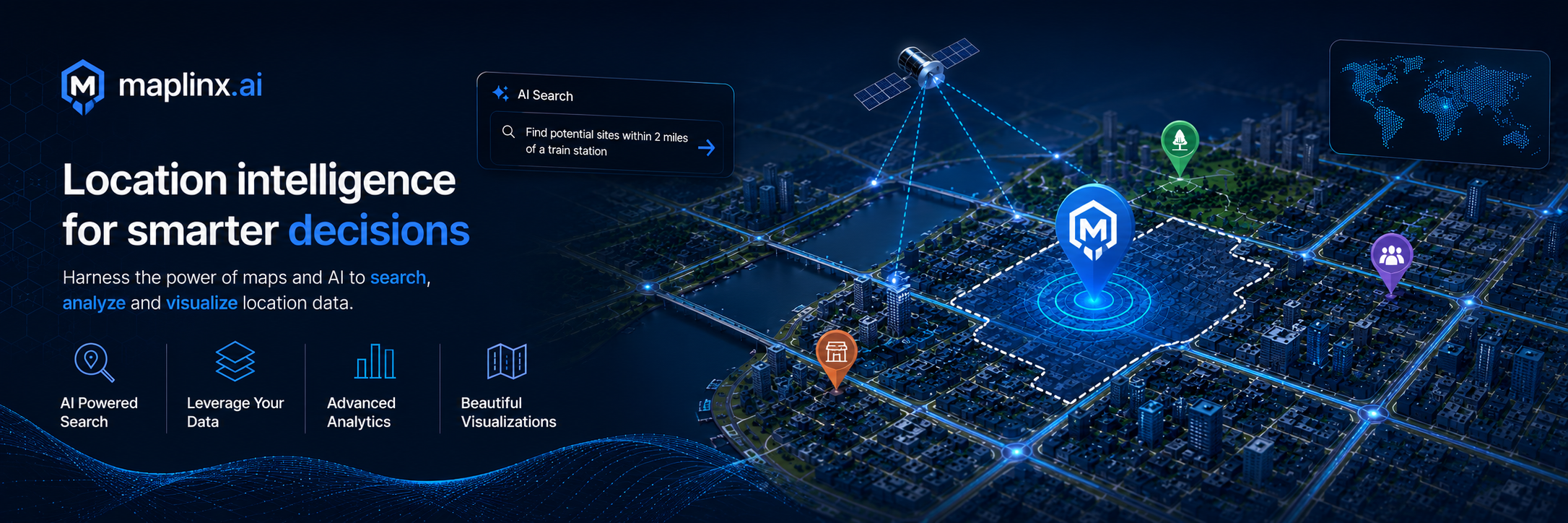 MapLinx location intelligence visualization showing an AI-powered smart city map